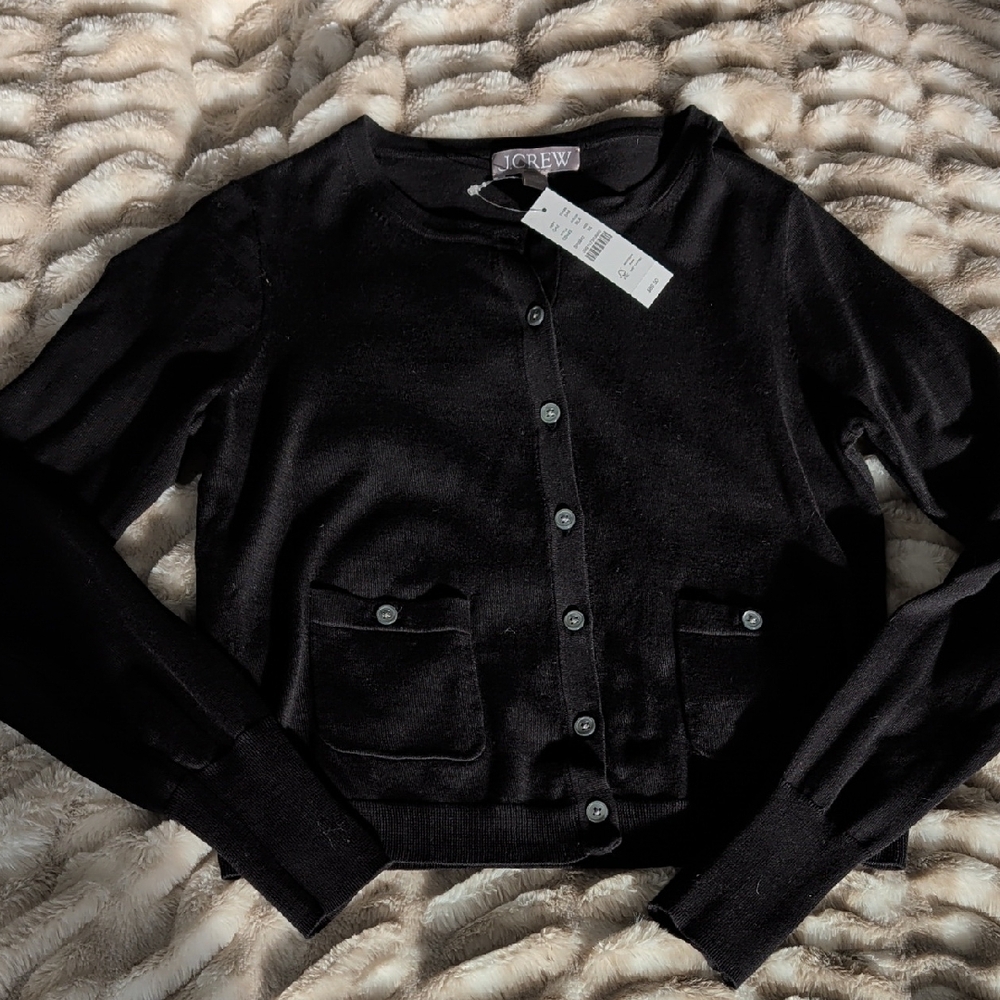 NWT J. Crew Classic Black Button-Up Cardigan